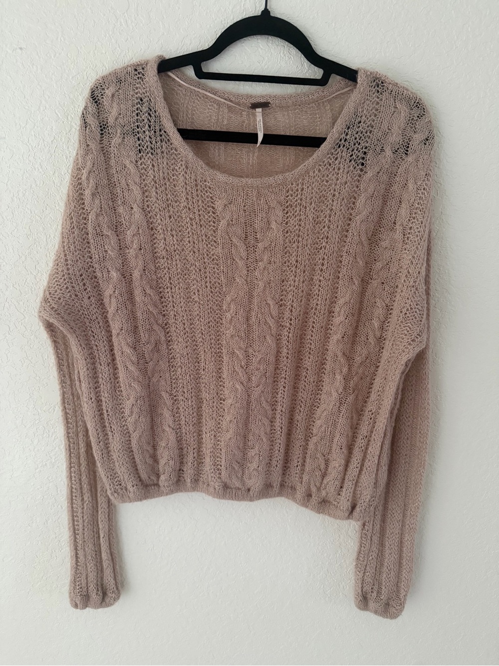 Free People Open Knit Cable Knit Slouchy Sweater Dusty Rose SP